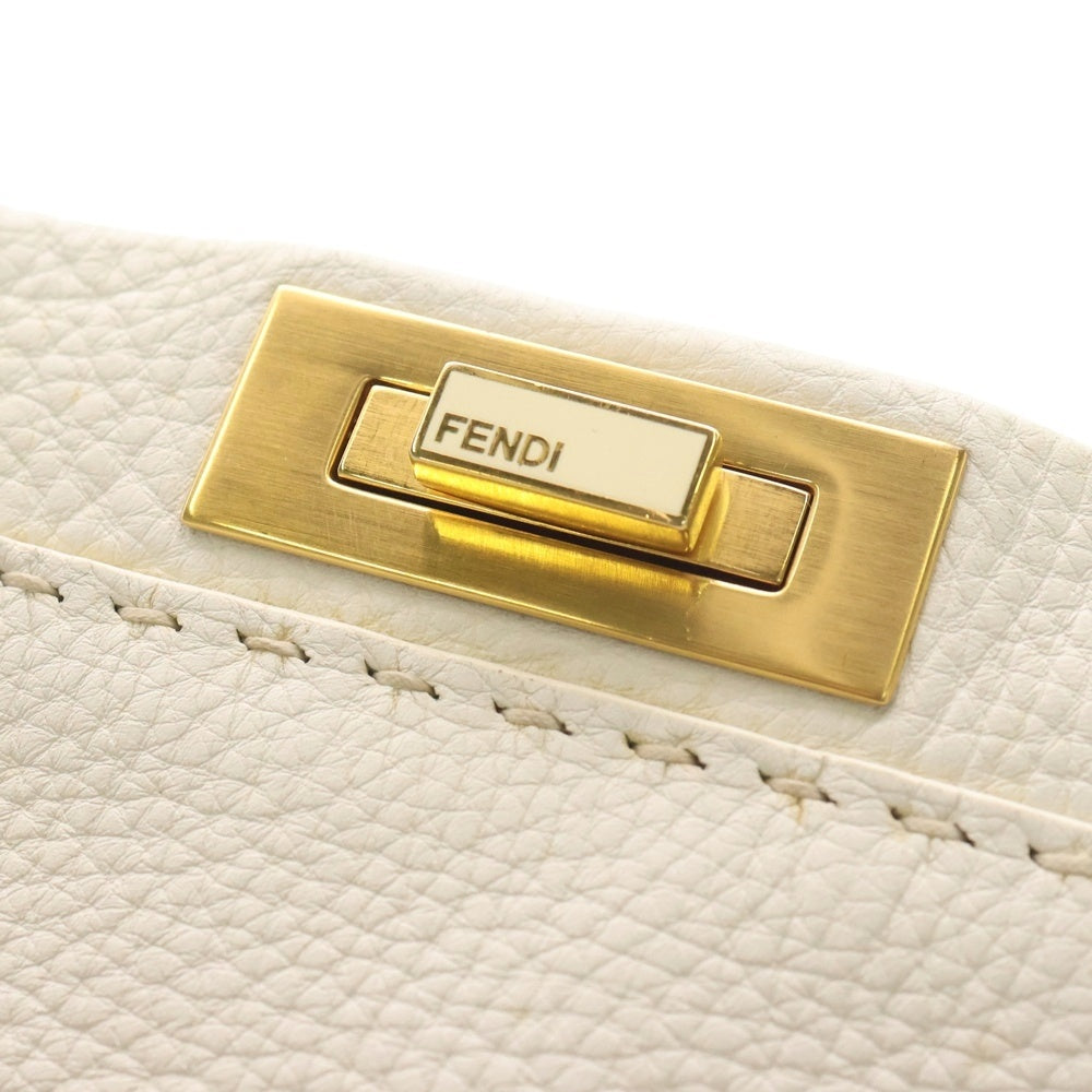 FENDI(フェンディ) ピーカブー ラージ ハンドバッグ ショルダーバッグ トートバッグ ホワイト レザー 8BN210 ゴールド金具