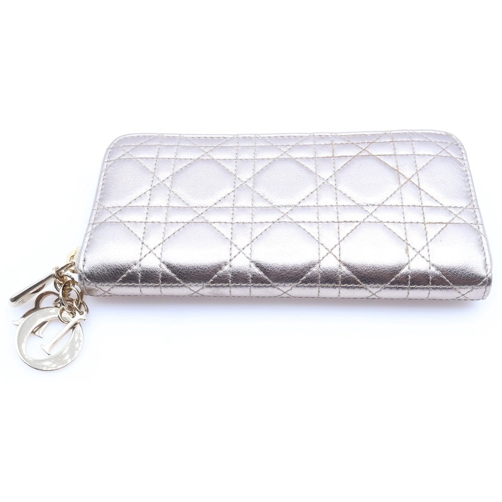 Christian Dior(クリスチャンディオール) レディディオール カナージュ ラウンドファスナー長財布 ゴールド ラムスキン レディース