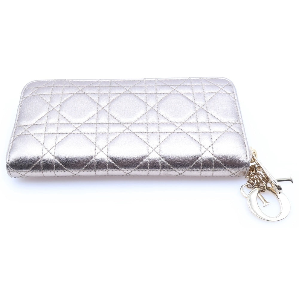 Christian Dior(クリスチャンディオール) レディディオール カナージュ ラウンドファスナー長財布 ゴールド ラムスキン レディース