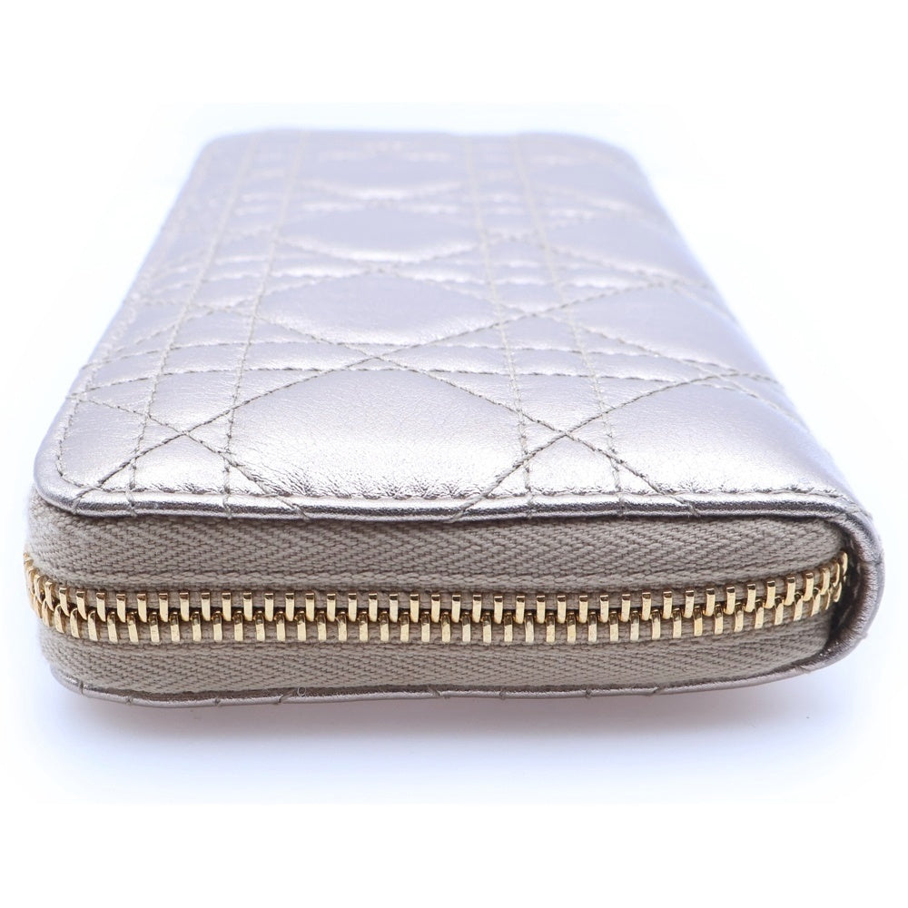 Christian Dior(クリスチャンディオール) レディディオール カナージュ ラウンドファスナー長財布 ゴールド ラムスキン レディース