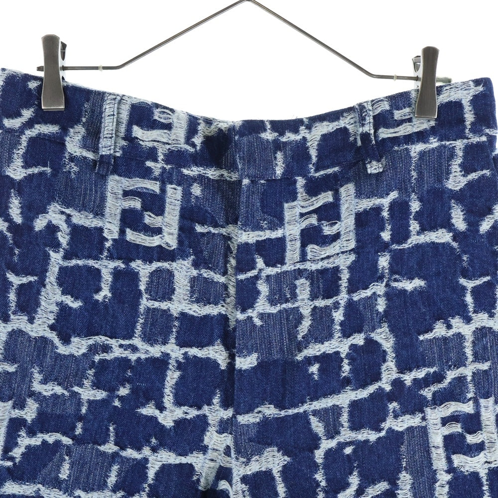 FENDI(フェンディ) FF ズッカ総柄 ジャガード デニム ハーフ ショートパンツ ショーツ インディゴ FLP347 AR9N