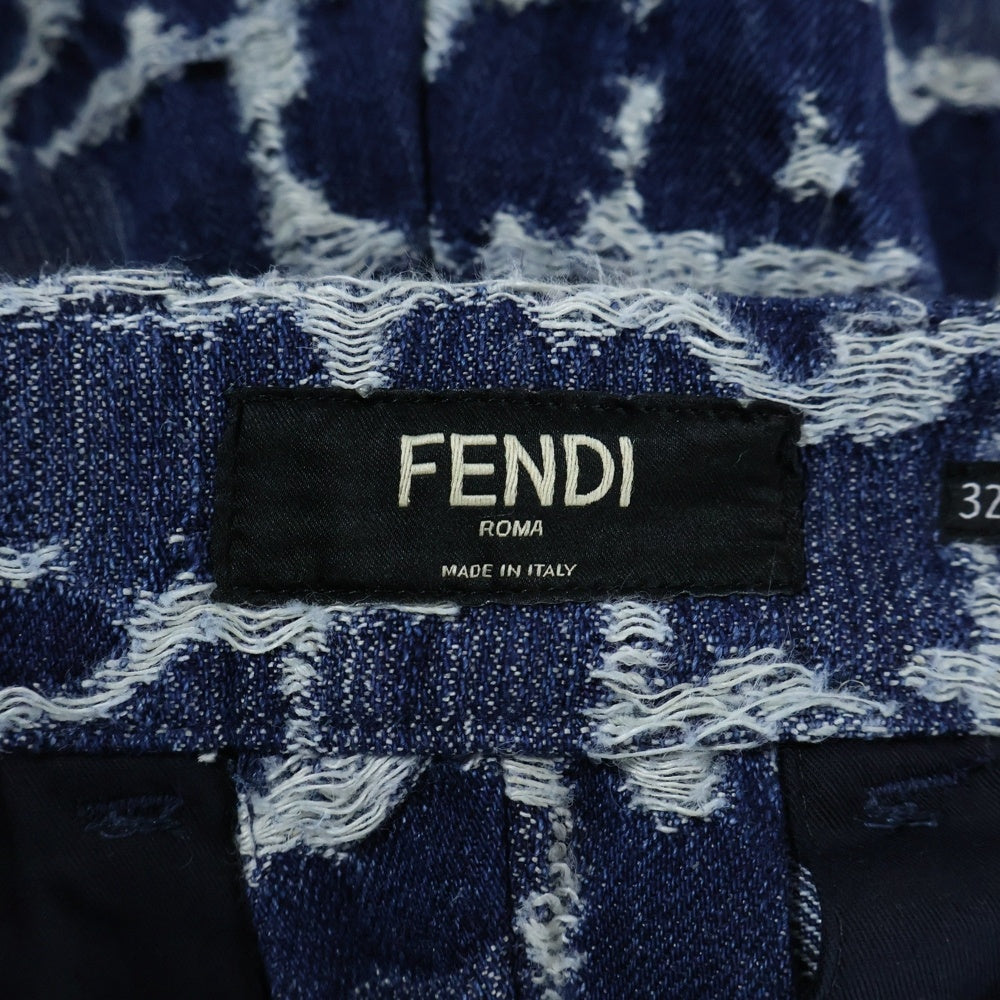 FENDI(フェンディ) FF ズッカ総柄 ジャガード デニム ハーフ ショートパンツ ショーツ インディゴ FLP347 AR9N