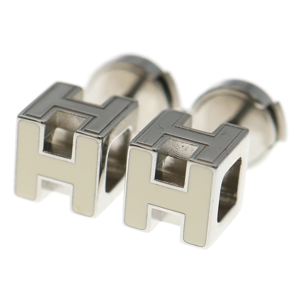HERMES(エルメス) カージュドアッシュ Hキューブ ピアス ホワイト×シルバー レディース