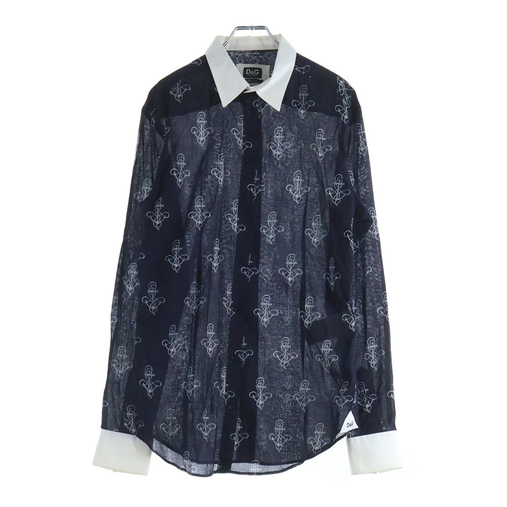 DOLCE & GABBANA(ドルチェアンドガッバーナ) 錨プリント長袖コットンシャツ ネイビー/ホワイト RS0386/TS5A5