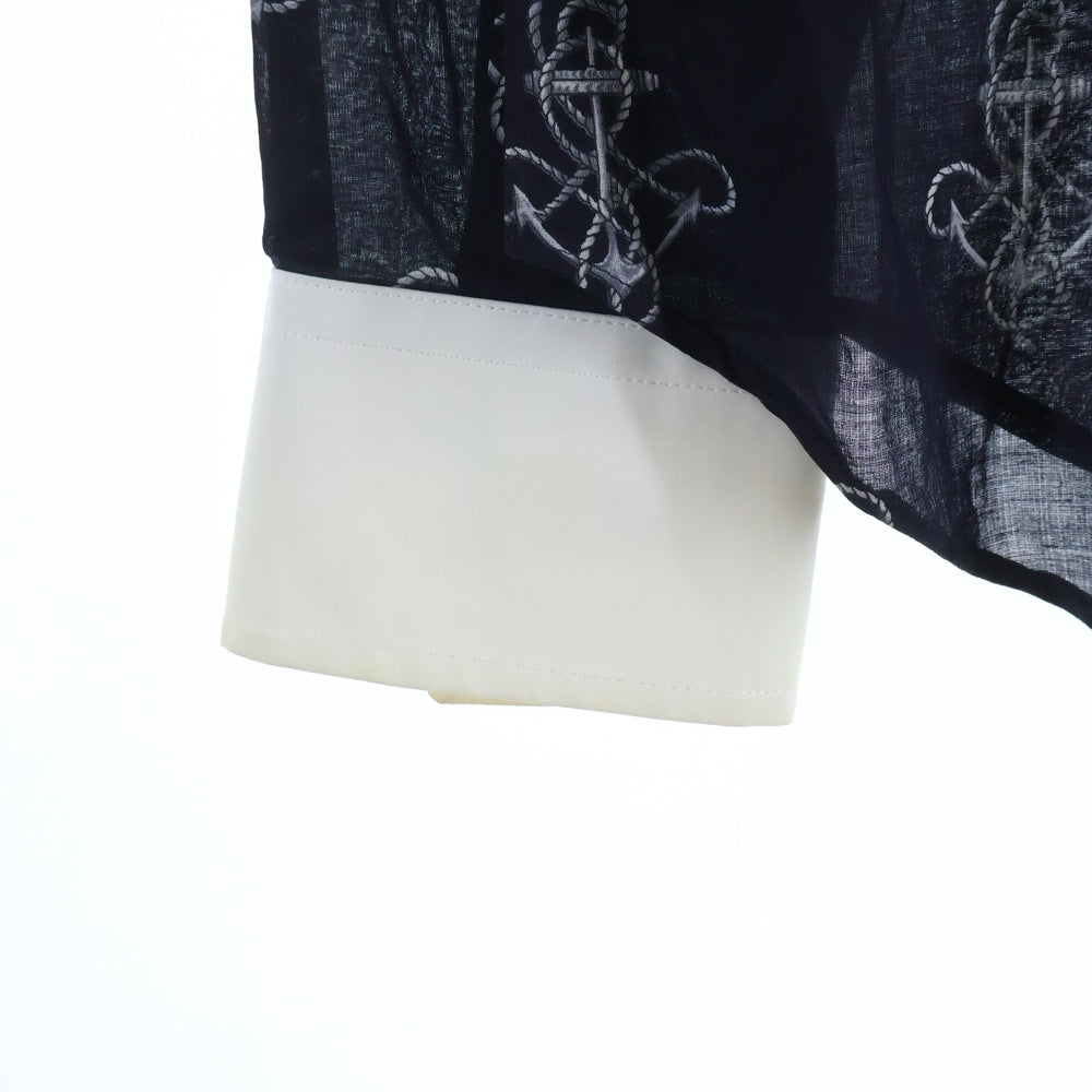 DOLCE & GABBANA(ドルチェアンドガッバーナ) 錨プリント長袖コットンシャツ ネイビー/ホワイト RS0386/TS5A5