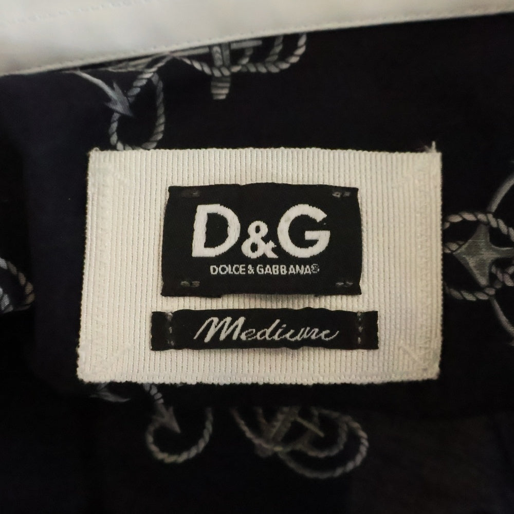 DOLCE & GABBANA(ドルチェアンドガッバーナ) 錨プリント長袖コットンシャツ ネイビー/ホワイト RS0386/TS5A5