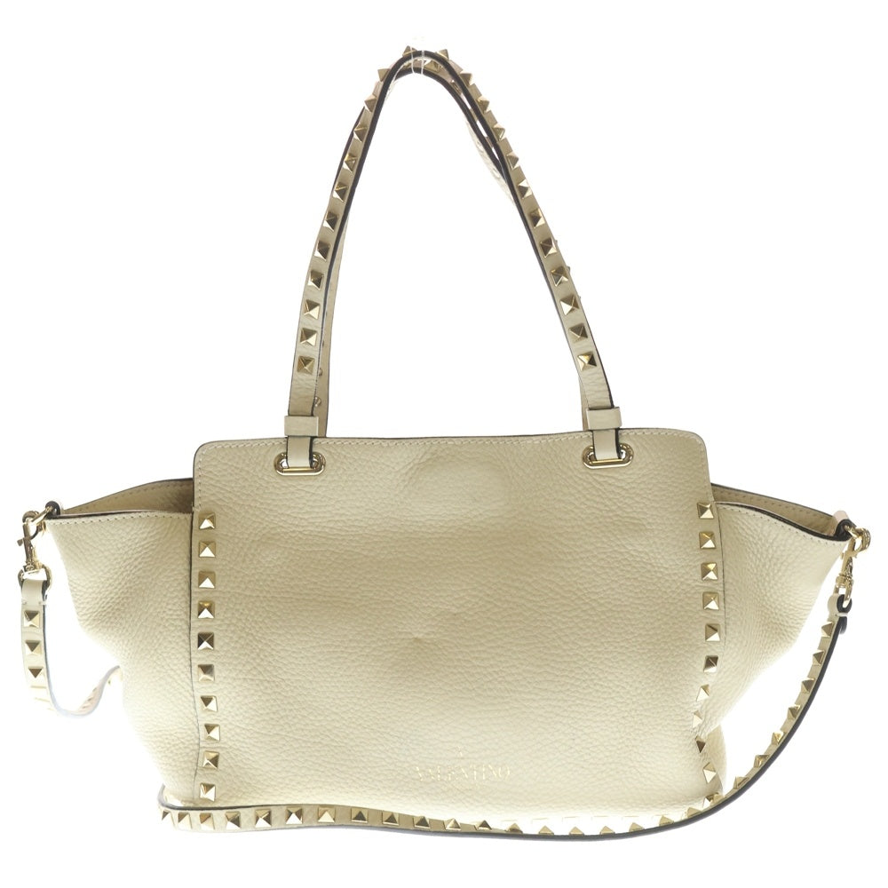 VALENTINO(ヴァレンティノ) ロックスタッズ 2WAYショルダーバッグ ハンドバッグ ミニトートバッグ アイボリー クリーム レザー ゴールド金具 レディース