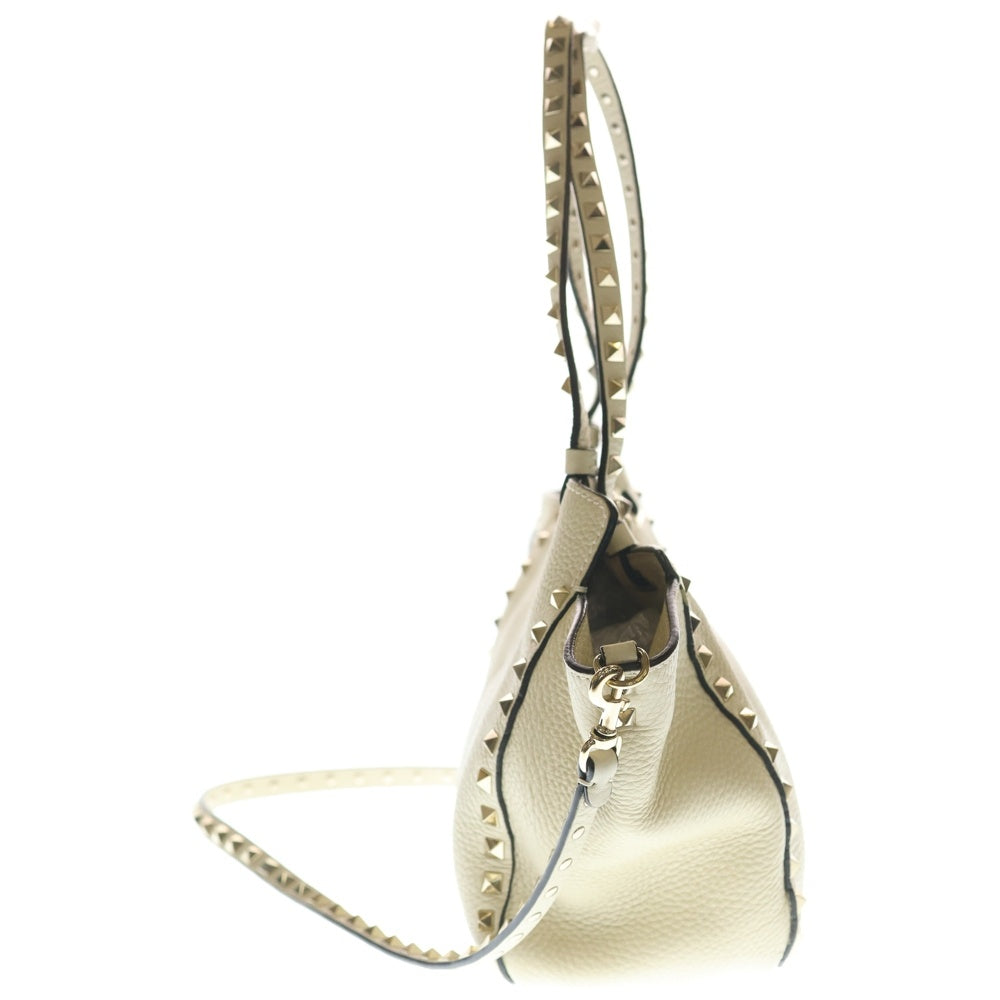 VALENTINO(ヴァレンティノ) ロックスタッズ 2WAYショルダーバッグ ハンドバッグ ミニトートバッグ アイボリー クリーム レザー ゴールド金具 レディース