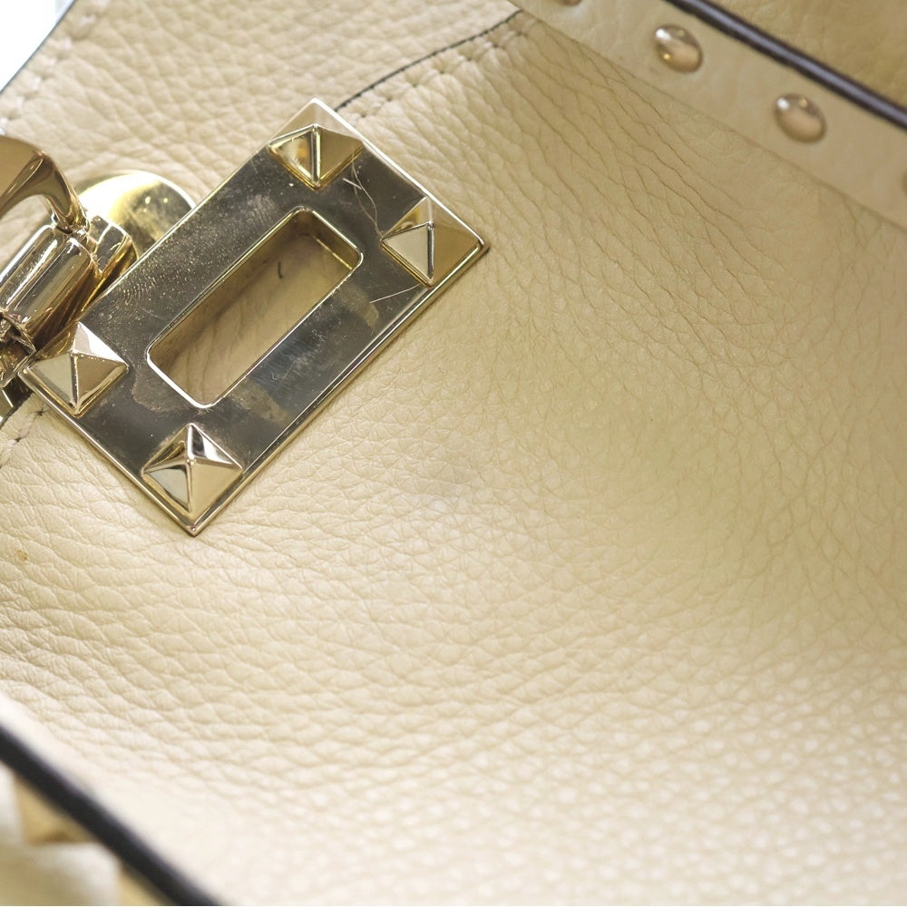 VALENTINO(ヴァレンティノ) ロックスタッズ 2WAYショルダーバッグ ハンドバッグ ミニトートバッグ アイボリー クリーム レザー ゴールド金具 レディース