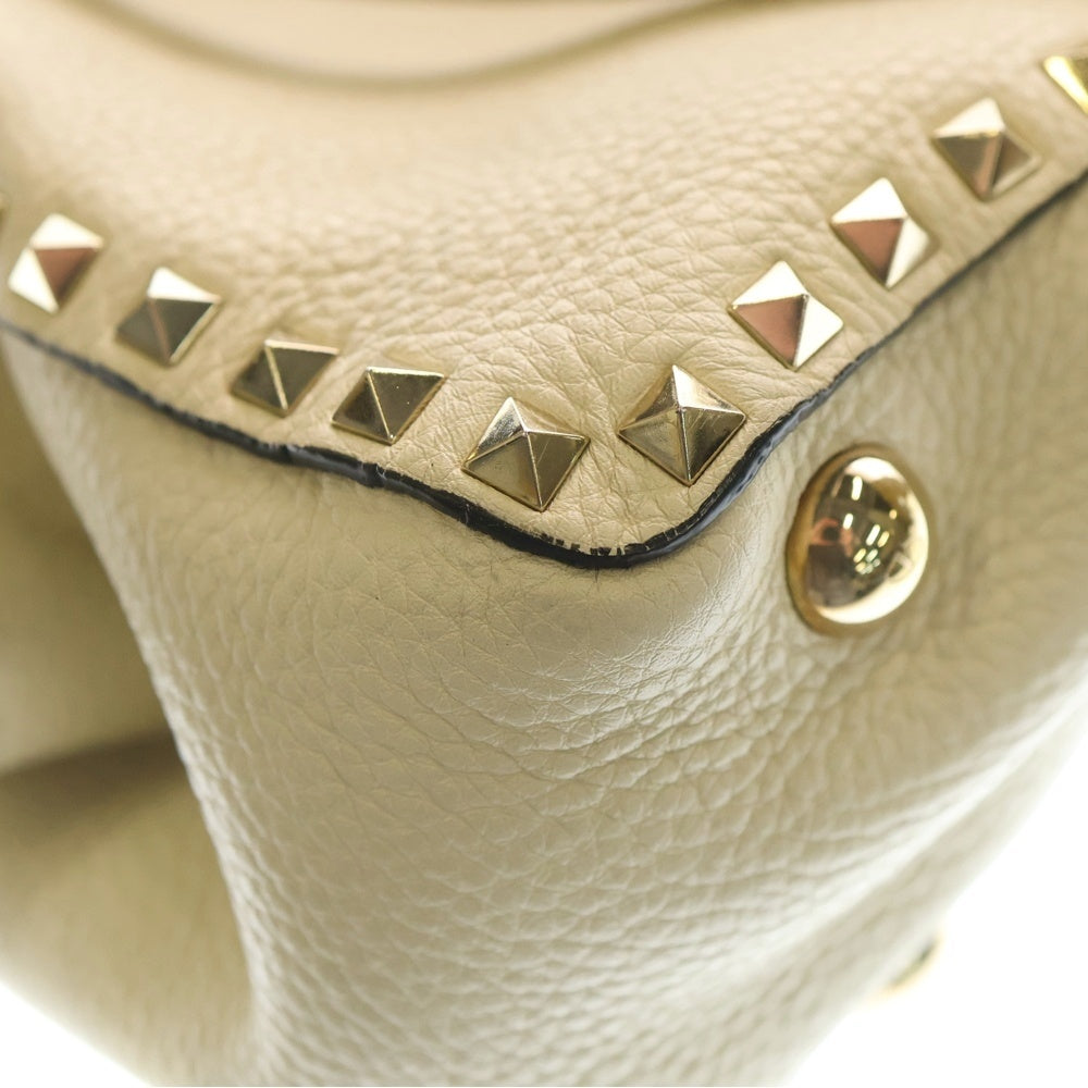 VALENTINO(ヴァレンティノ) ロックスタッズ 2WAYショルダーバッグ ハンドバッグ ミニトートバッグ アイボリー クリーム レザー ゴールド金具 レディース
