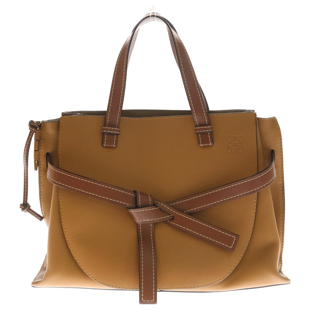 LOEWE(ロエベ) ゲート トップハンドル 2WAYハンドバッグ ショルダーバッグ ブラウン×キャメル レザー ゴールド金具 レディース