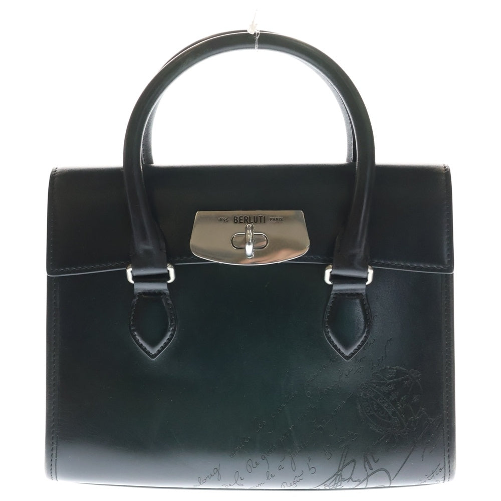 Berluti(ベルルッティ) カリグラフィ エミーオ 2WAYハンドバッグ ショルダーバッグ 2WAYバッグ グリーン レザー シルバー金具 レディース