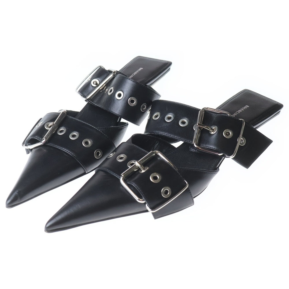 BALENCIAGA(バレンシアガ) ベルトデザイン ヒール ポインテッドトゥ ミュール パンプス シューズ ブラック レディース