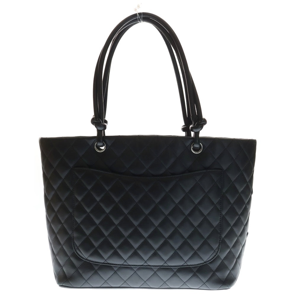 CHANEL(シャネル) カンボンライン キルティング トートバッグ ハンドバッグ ブラック ラムスキン×エナメル シルバー金具 レディース