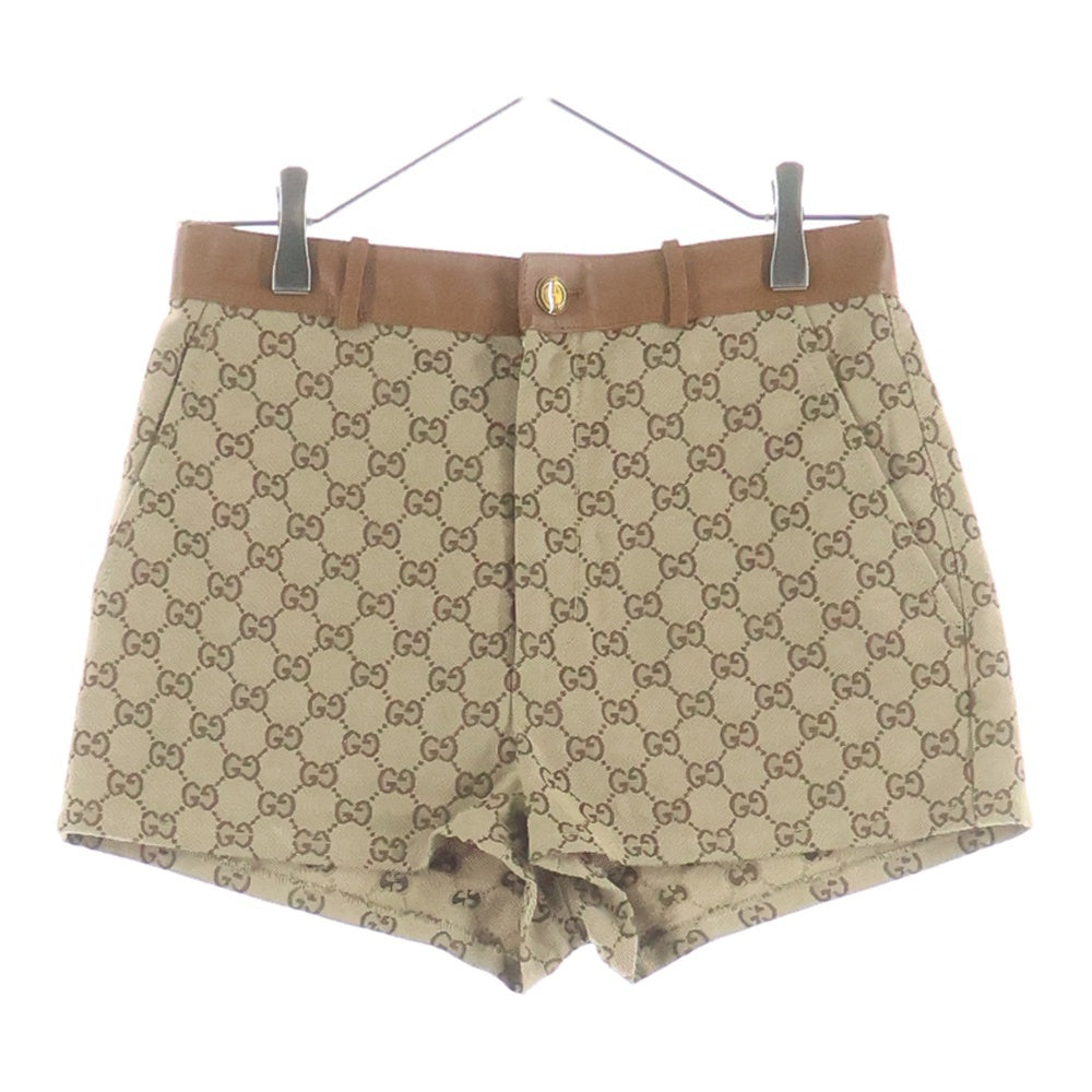 GUCCI(グッチ) GGキャンバス レザー ハーフ ショートパンツ ショーツ ベージュ レディース 681154