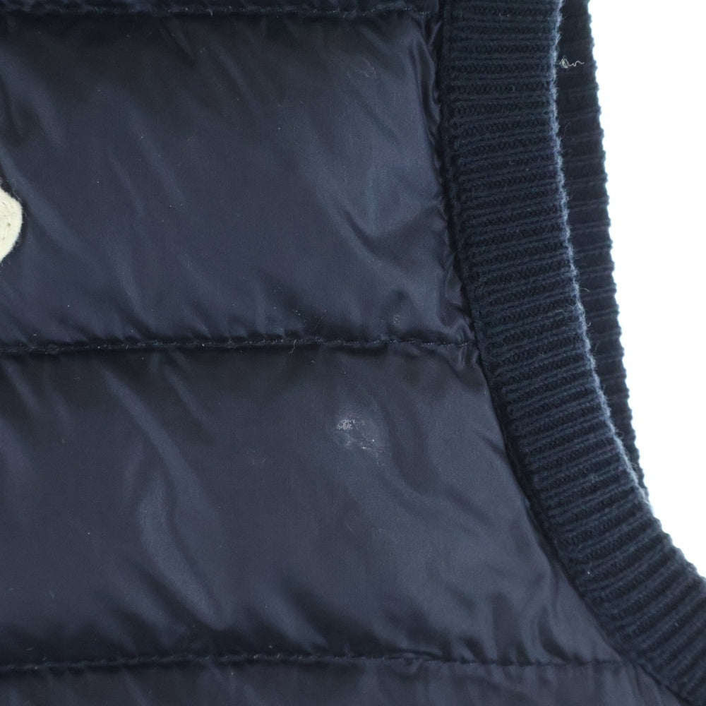 MONCLER(モンクレール) ワッペンロゴ ダウン切り替え ジップアップ ニット ベスト ネイビー C10919407600 91126