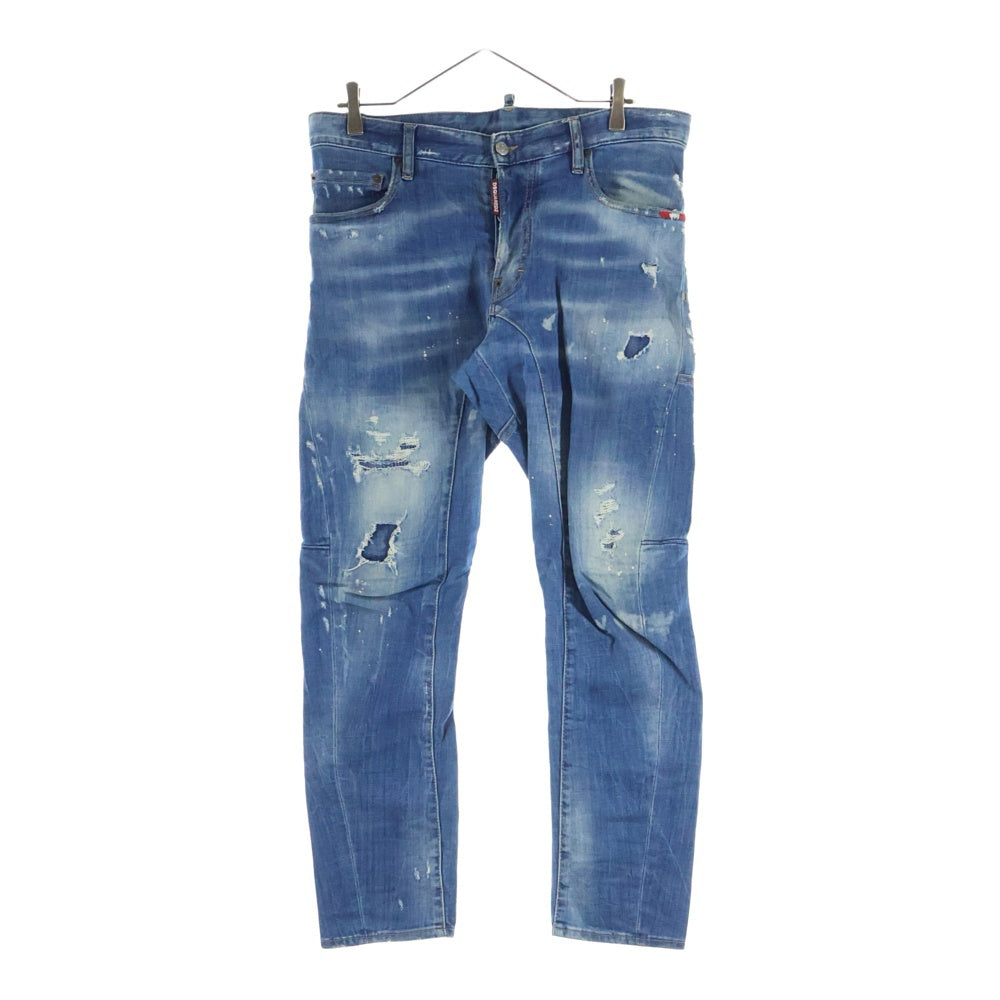DSQUARED2(ディースクエアード) Tidy Biker リペア加工 ロゴプリント デニムパンツ ジーンズ インディゴ S74LB0430