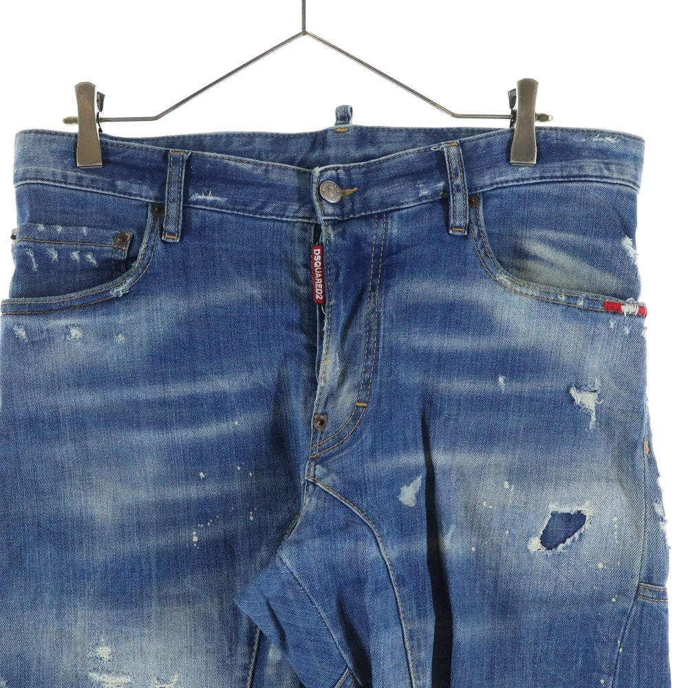 DSQUARED2(ディースクエアード) Tidy Biker リペア加工 ロゴプリント デニムパンツ ジーンズ インディゴ S74LB0430