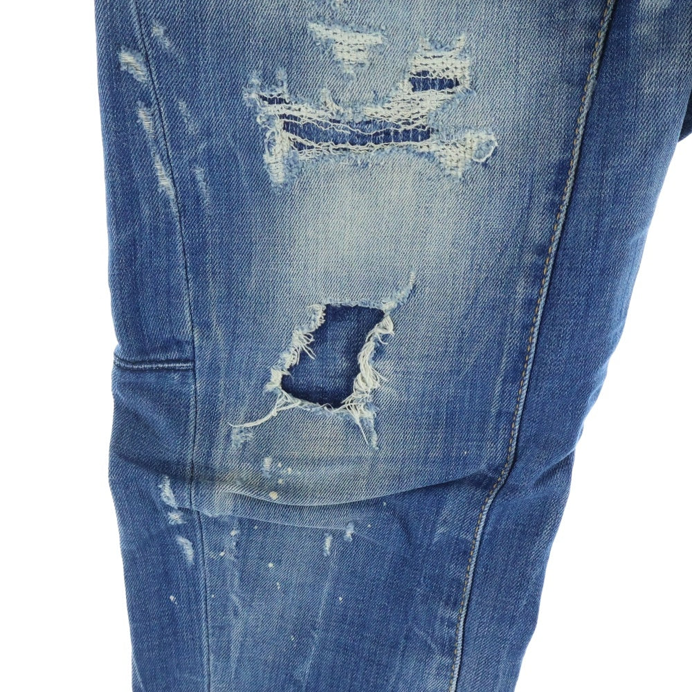 DSQUARED2(ディースクエアード) Tidy Biker リペア加工 ロゴプリント デニムパンツ ジーンズ インディゴ S74LB0430