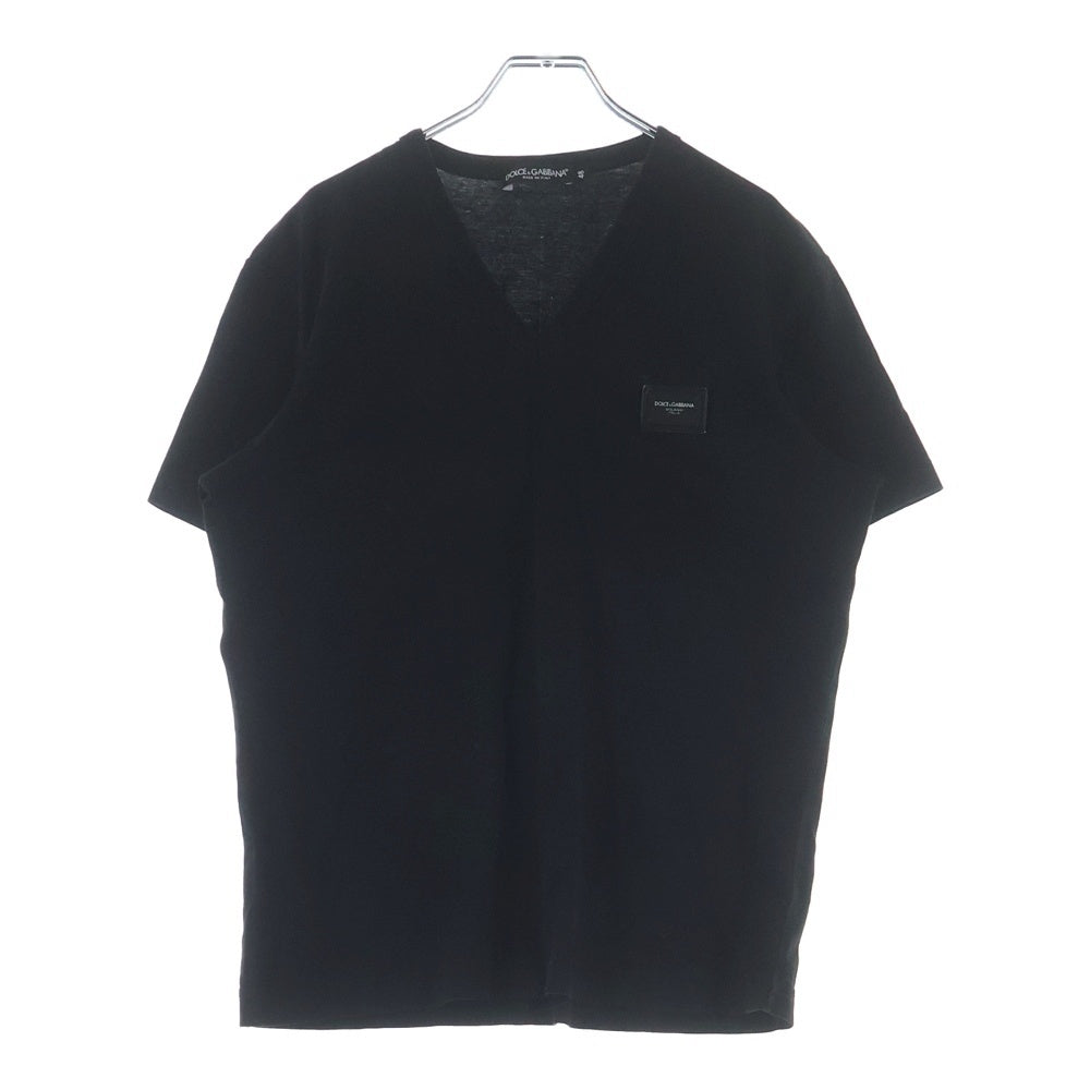DOLCE & GABBANA(ドルチェアンドガッバーナ) ロゴプレート コットンVネック半袖カットソー Tシャツ ブラック