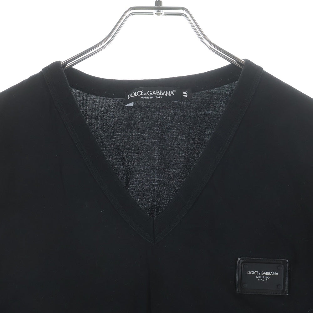 DOLCE & GABBANA(ドルチェアンドガッバーナ) ロゴプレート コットンVネック半袖カットソー Tシャツ ブラック