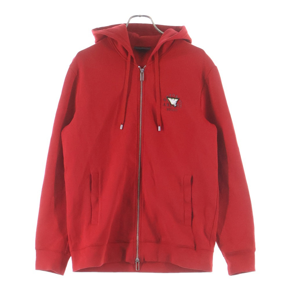 EMPORIO ARMANI(エンポリオアルマーニ) ワンポイント ワッペン プリント ジップアップパーカー レッド