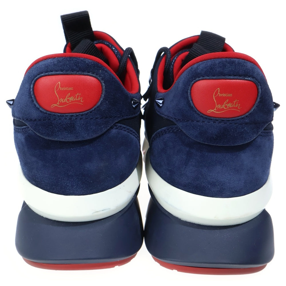 CHRISTIAN LOUBOUTIN(クリスチャンルブタン) レッドランナー スウェードレザー切替 スパイクスタッズ ローカットデザインスニーカー ネイビー