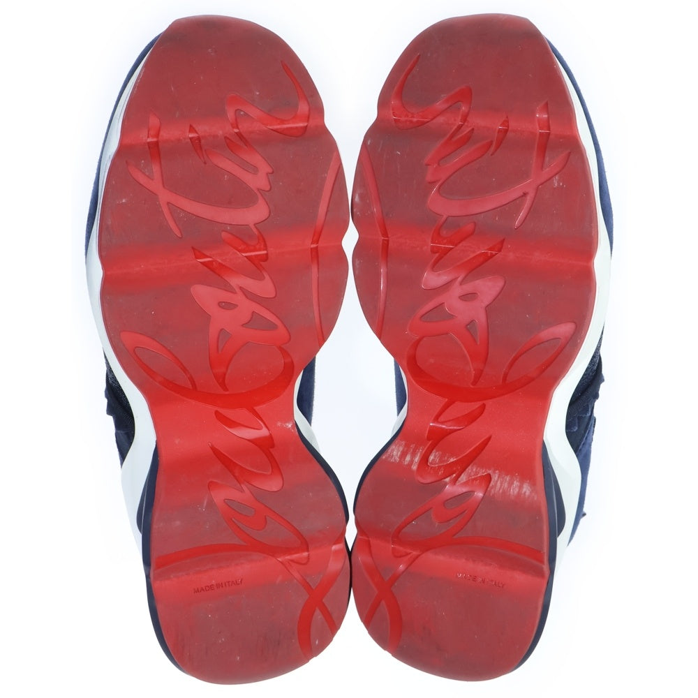CHRISTIAN LOUBOUTIN(クリスチャンルブタン) レッドランナー スウェードレザー切替 スパイクスタッズ ローカットデザインスニーカー ネイビー