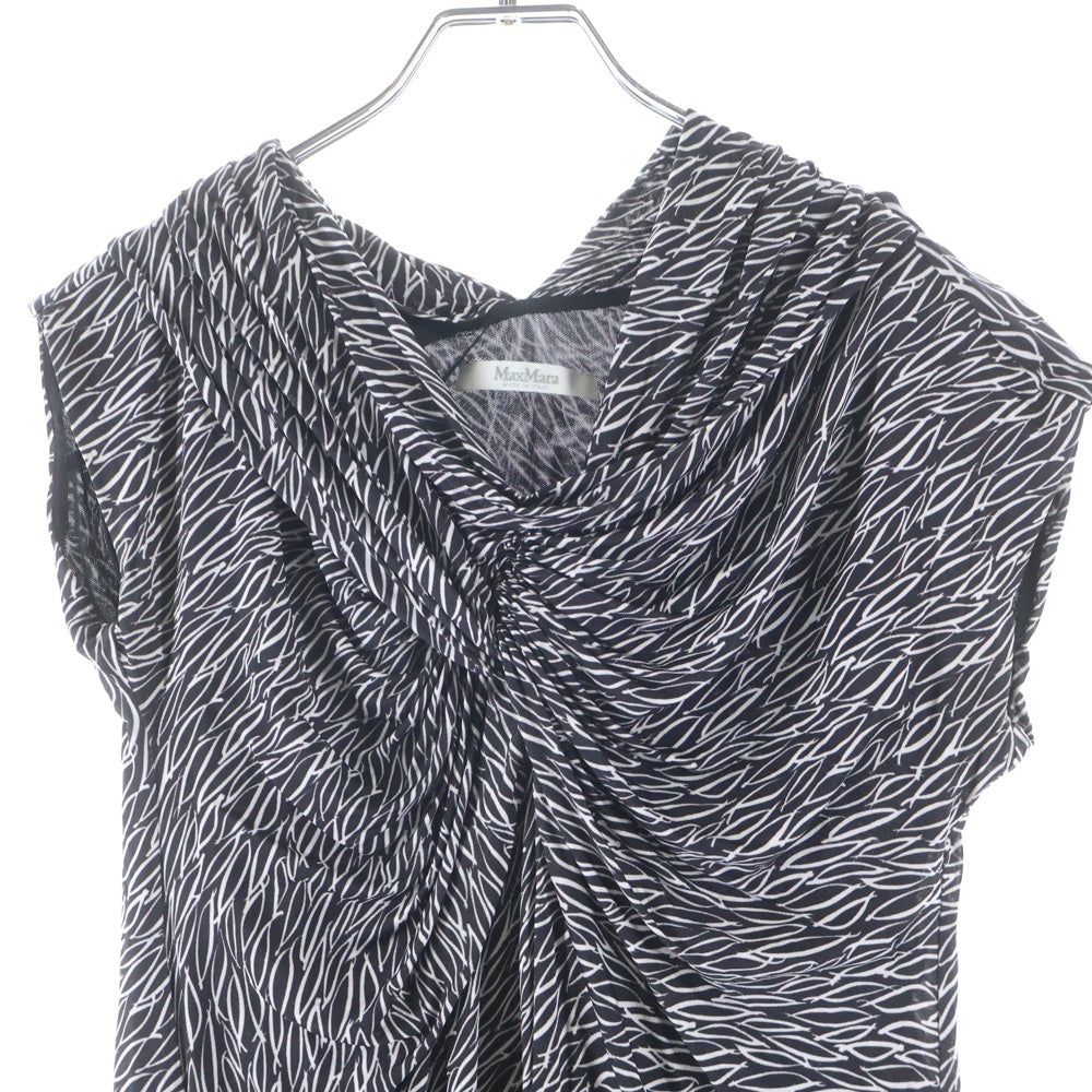 Max Mara(マックスマーラ) 総柄プリント ギャザーデザイン ノースリーブ ワンピース ブラック レディース