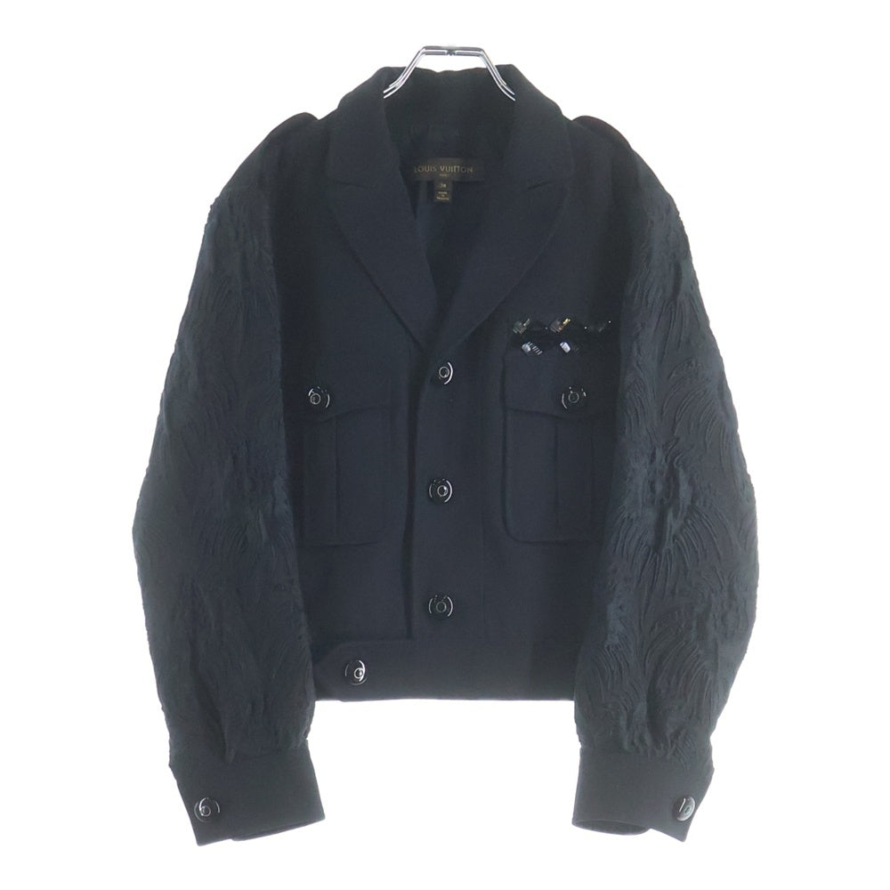 LOUIS VUITTON(ルイヴィトン) ジャガード 切り替え スリーブ ショート ミリタリージャケット ブラック レディース RW141B F5VB13UFH