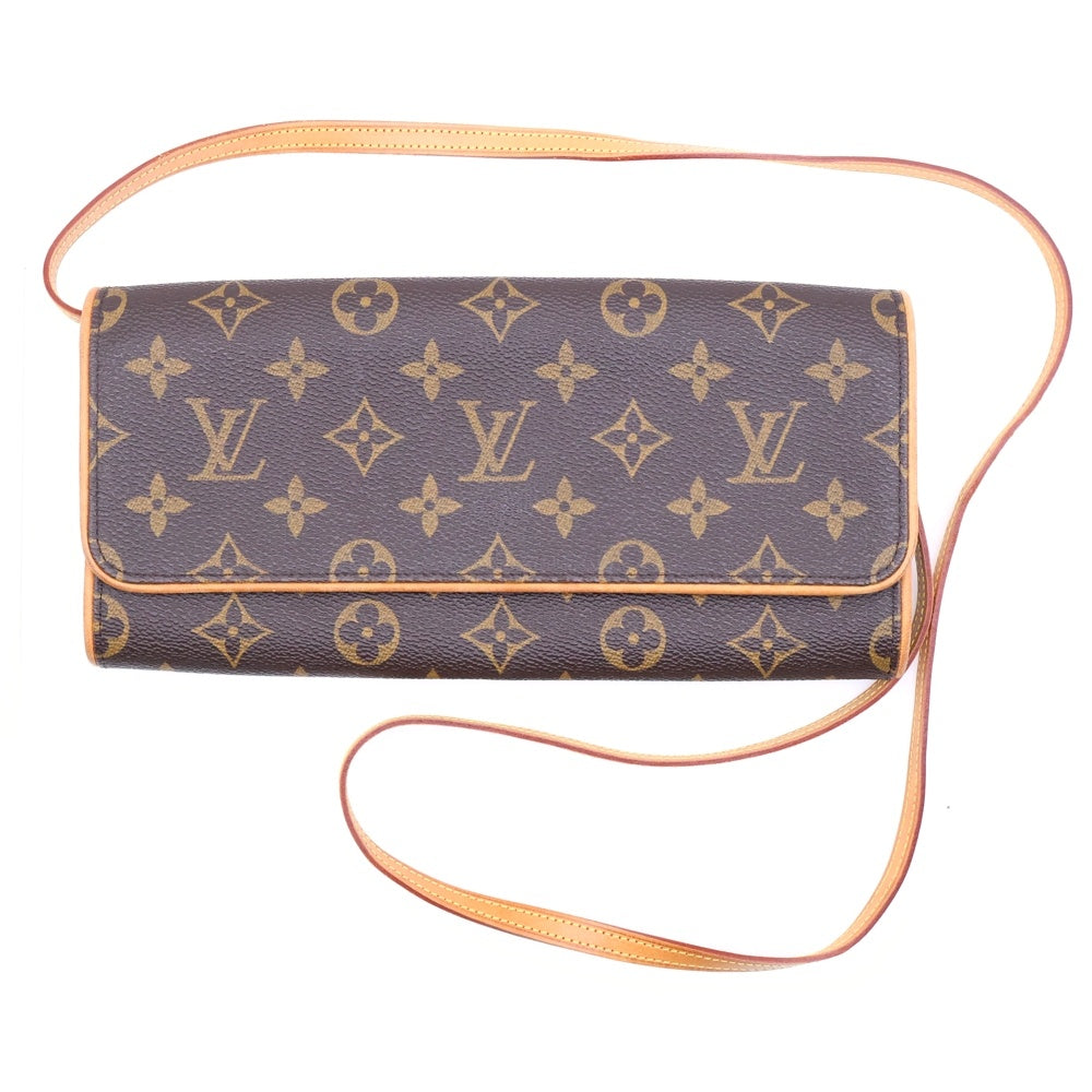LOUIS VUITTON(ルイヴィトン) モノグラム ポシェットツインGM ショルダーバッグ ブラウン レザー×PVC M51852 ゴールド金具 レディース