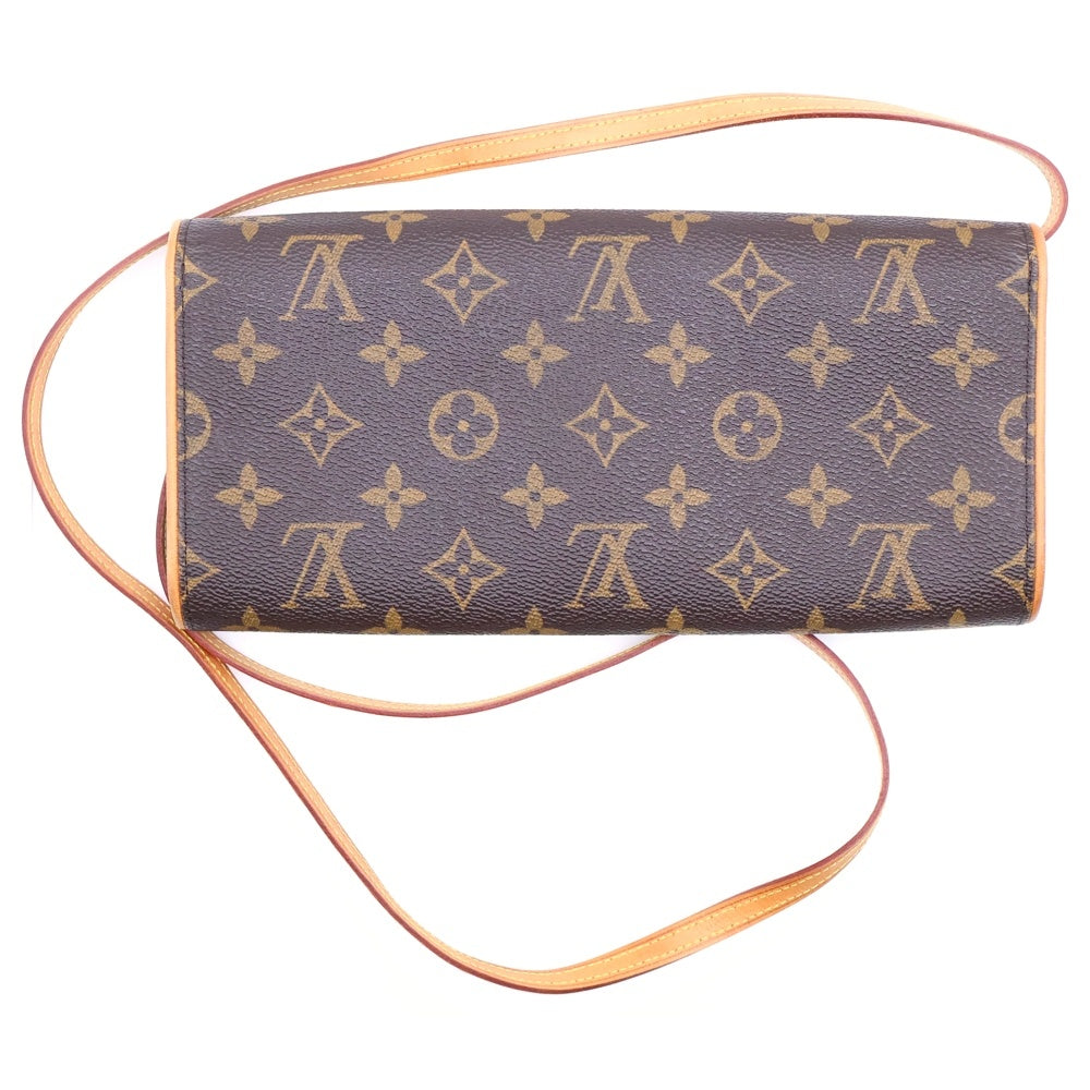 LOUIS VUITTON(ルイヴィトン) モノグラム ポシェットツインGM ショルダーバッグ ブラウン レザー×PVC M51852 ゴールド金具 レディース