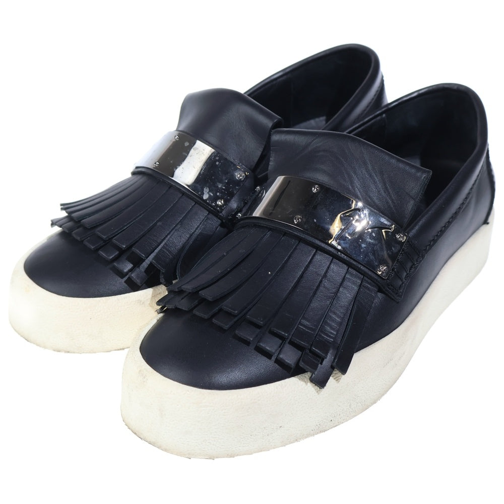 GIUSEPPE ZANOTTI(ジュゼッペ ザノッティ) ロゴプレート フリンジ レザー ローカットシューズ スニーカー ブラック