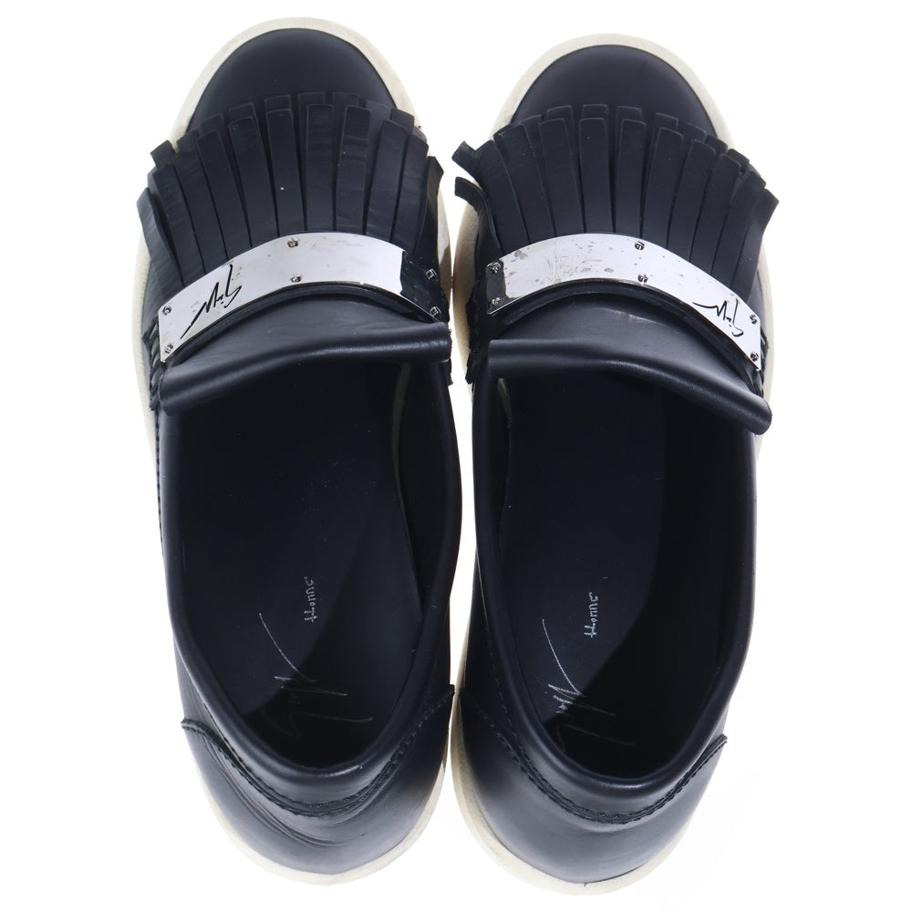 GIUSEPPE ZANOTTI(ジュゼッペ ザノッティ) ロゴプレート フリンジ レザー ローカットシューズ スニーカー ブラック