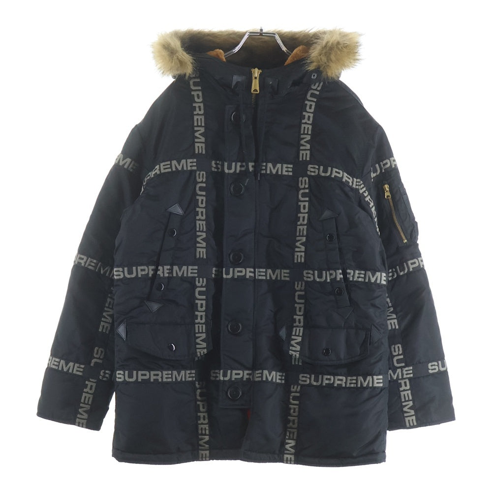 SUPREME(シュプリーム) 18AW Logo Tape N-3B Parka ロゴテープ パーカー ファー フーデッド フライトジャケット ブラック