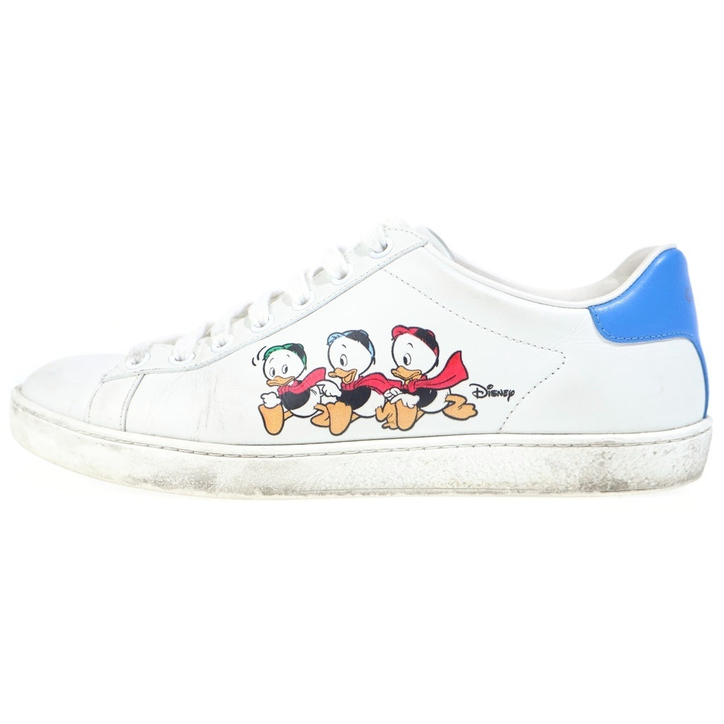 GUCCI(グッチ) ×Disney Ace ディズニー エース ヒューイ デューイ ルーイ プリント レザー ローカットシューズ スニーカー ホワイト/ライトブルー 649400 レディース