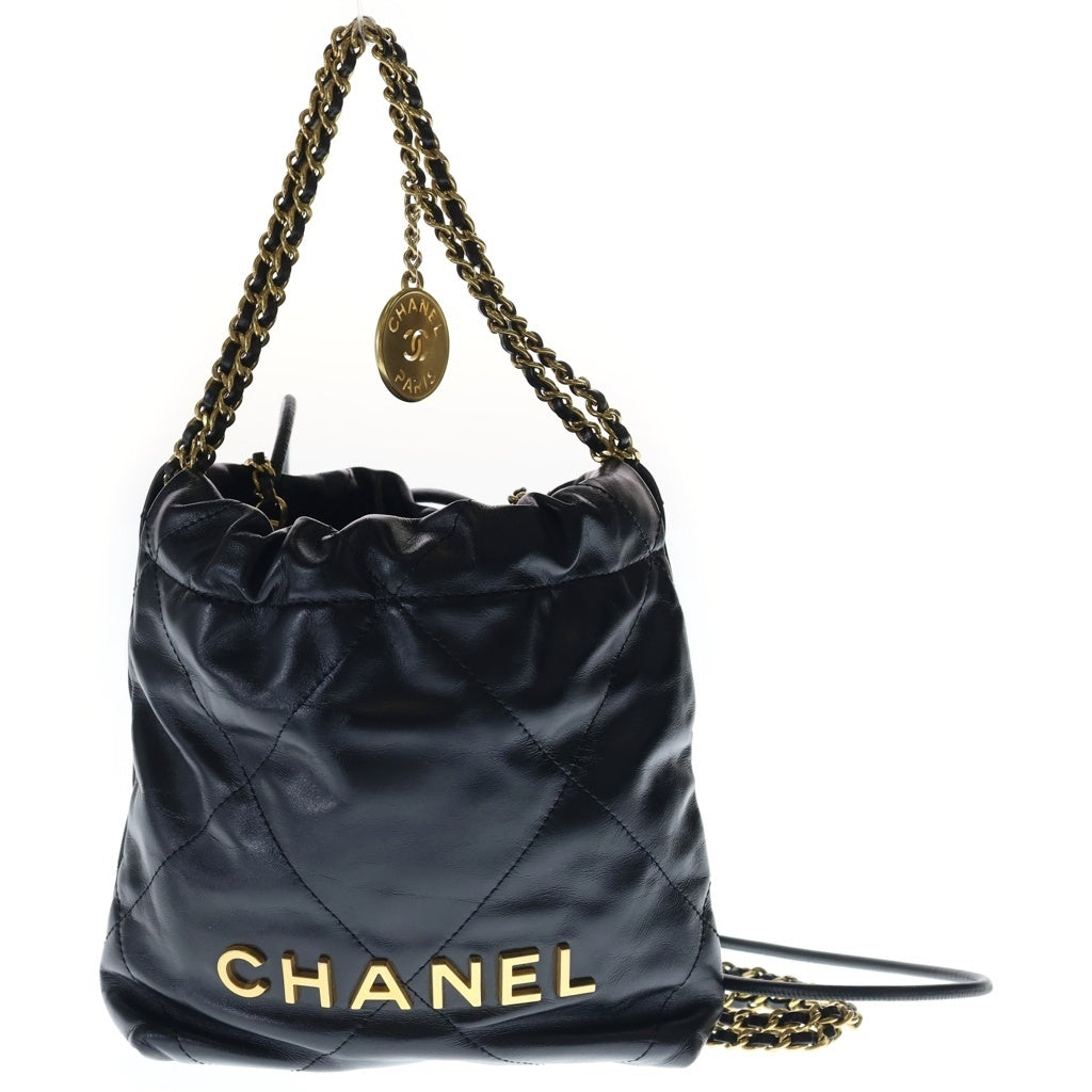 CHANEL(シャネル) シャネル22 ミニ カーフスキン レザー チェーン ショルダーバッグ ブラック ゴールド金具 レディース