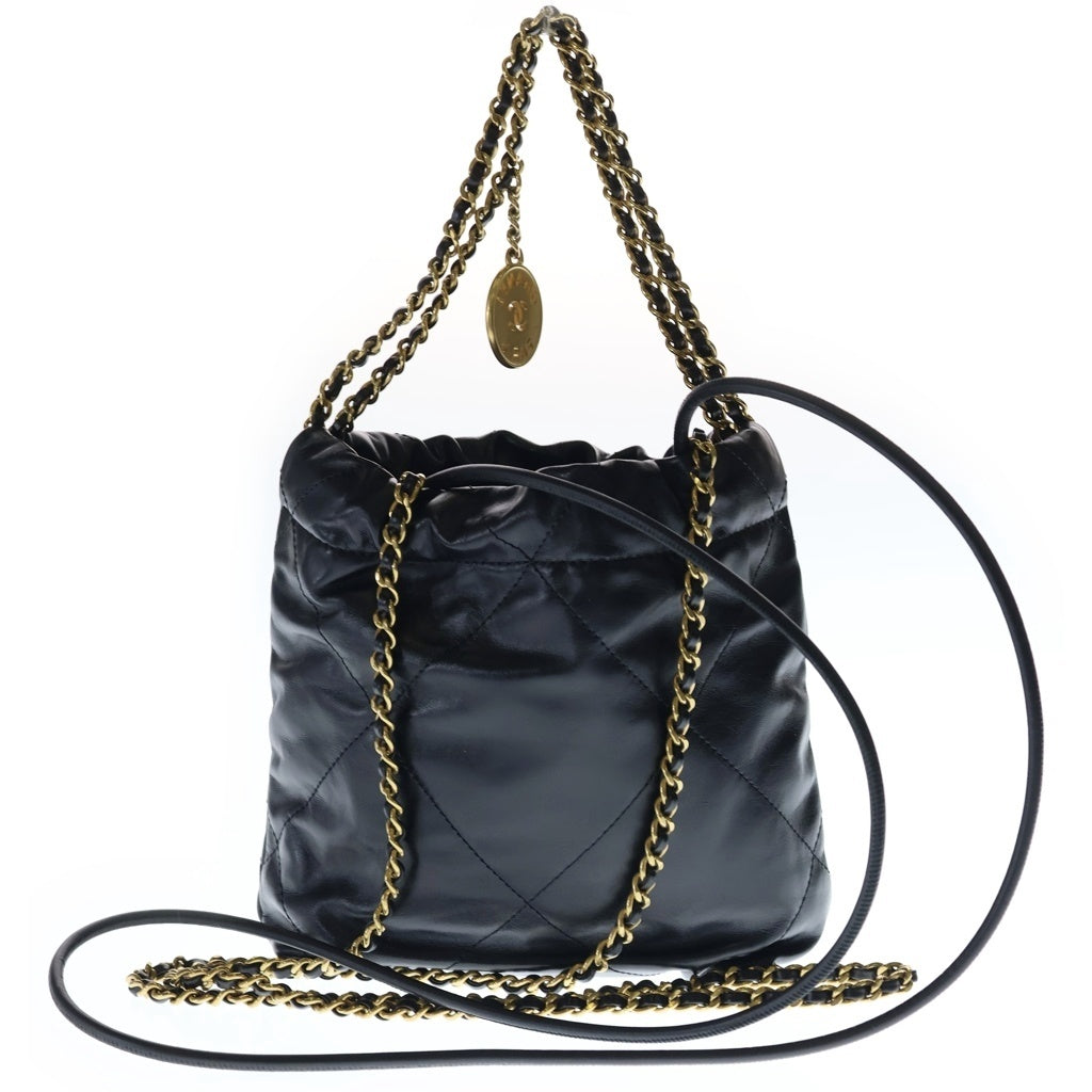 CHANEL(シャネル) シャネル22 ミニ カーフスキン レザー チェーン ショルダーバッグ ブラック ゴールド金具 レディース