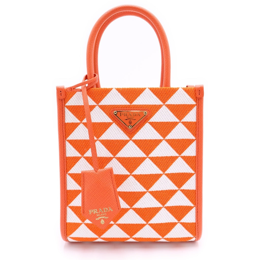 PRADA(プラダ) シンボル エンブロイダリー ミニ サフィアーノ キャンバス 2WAY ハンドバッグ ショルダーバッグ 1BA355 オレンジ/ホワイト レディース