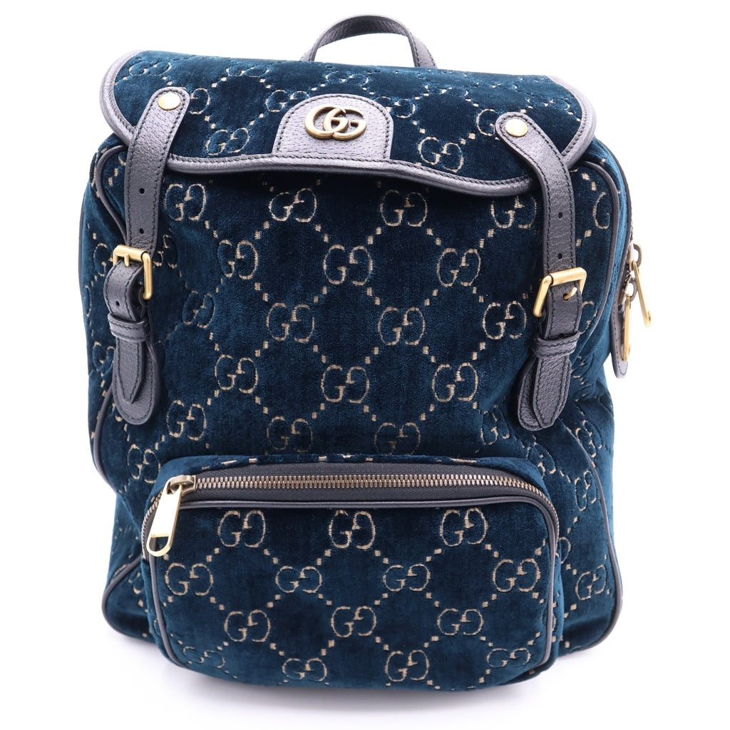 GUCCI(グッチ) GGベルベット スモール バックパック リュックサック 574942 ブルーグリーン レディース