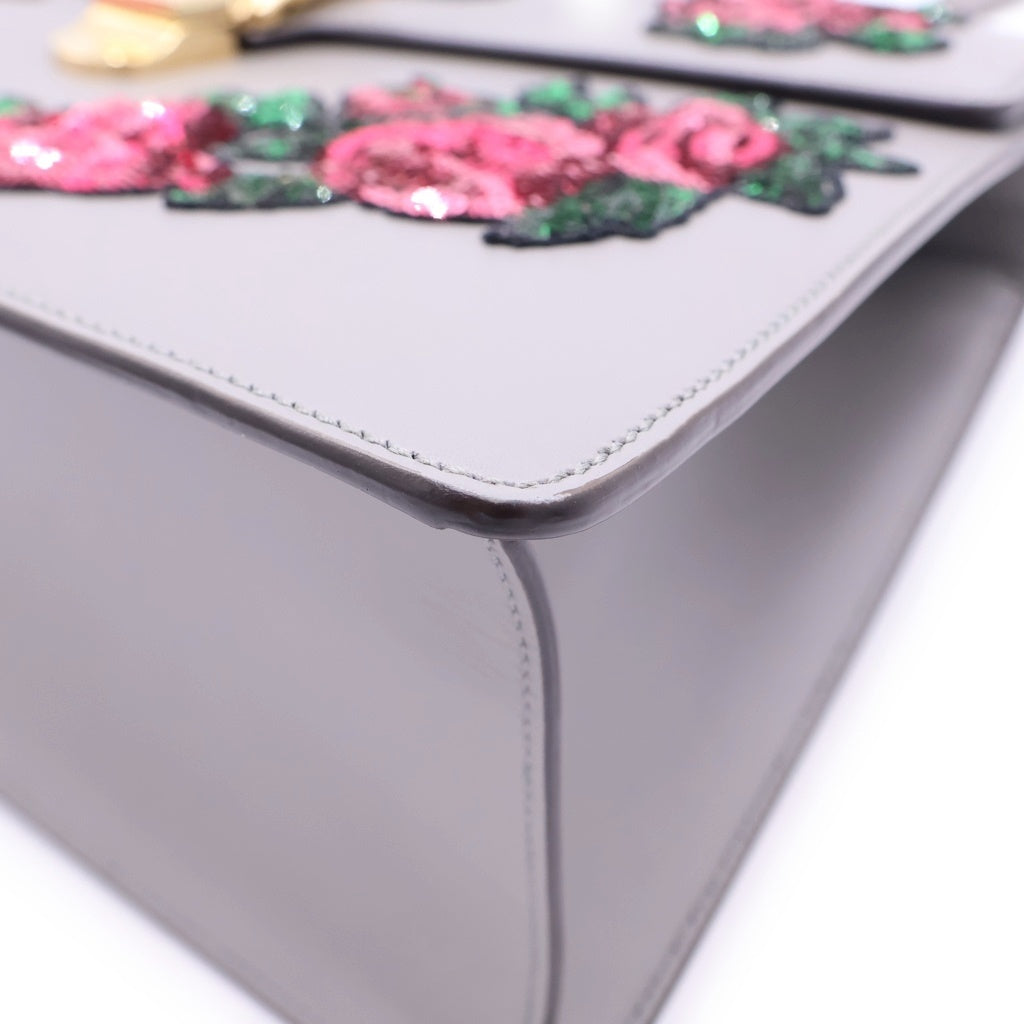 GUCCI(グッチ) シルヴィ ローズ スパンコール 刺繍 シェリーライン レザー 2WAY ハンドバッグ ショルダーバッグ 431665 グレー レディース