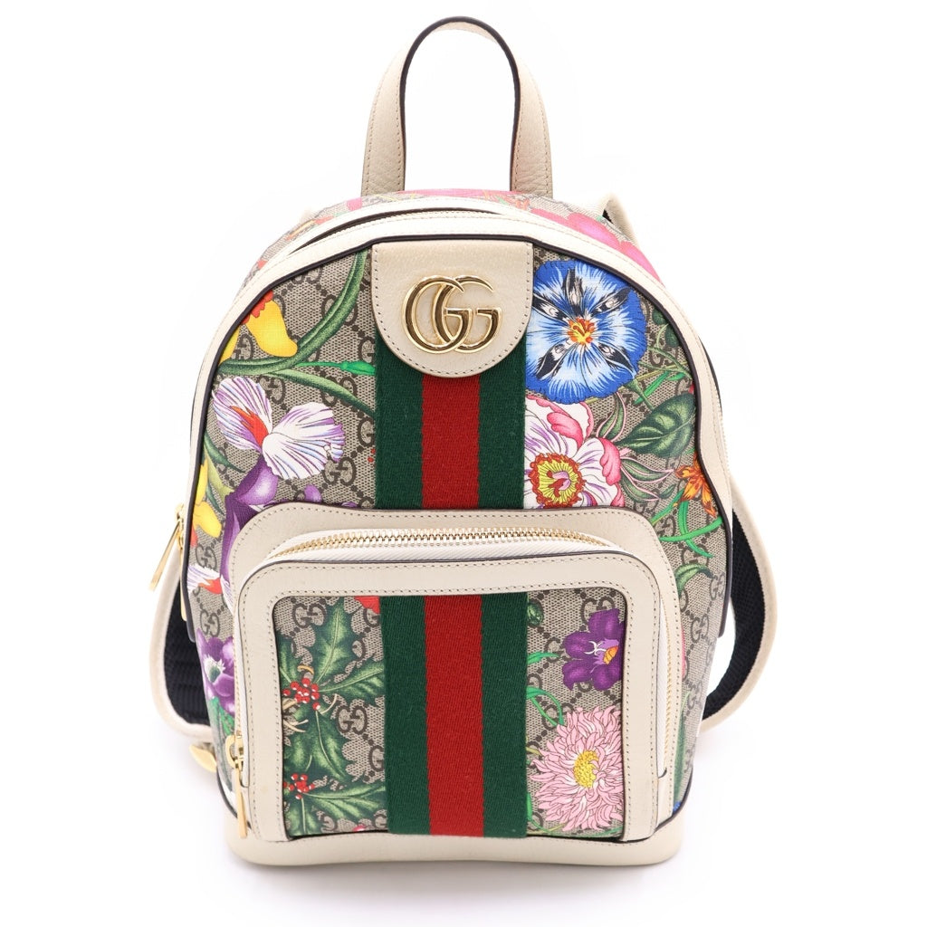 GUCCI(グッチ) GGフローラ シェリーライン PVC レザー バックパック リュックサック 547965 ベージュ/ホワイト/マルチカラー レディース