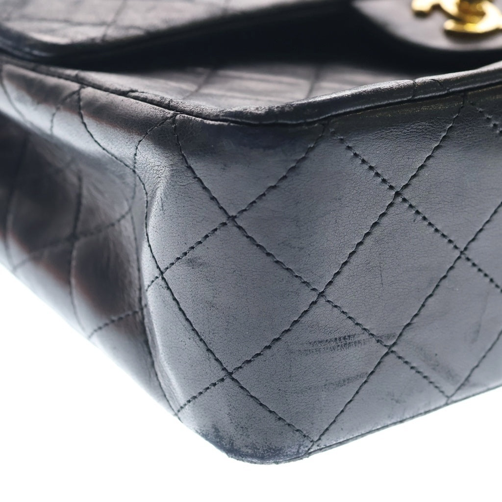 CHANEL(シャネル) マトラッセ25 ラムスキン ターンロック ゴールド金具 ダブルフラップ ダブルチェーン ショルダーバッグ ブラック レディース