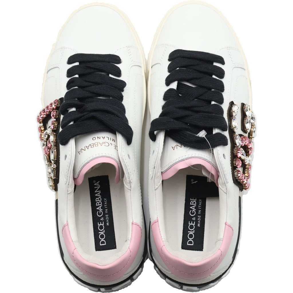 DOLCE & GABBANA(ドルチェアンドガッバーナ) ラインストーン ロゴ ローカットスニーカー シューズ DGロゴ ホワイト/ブラック/ピンク CK2203AO900 レディース