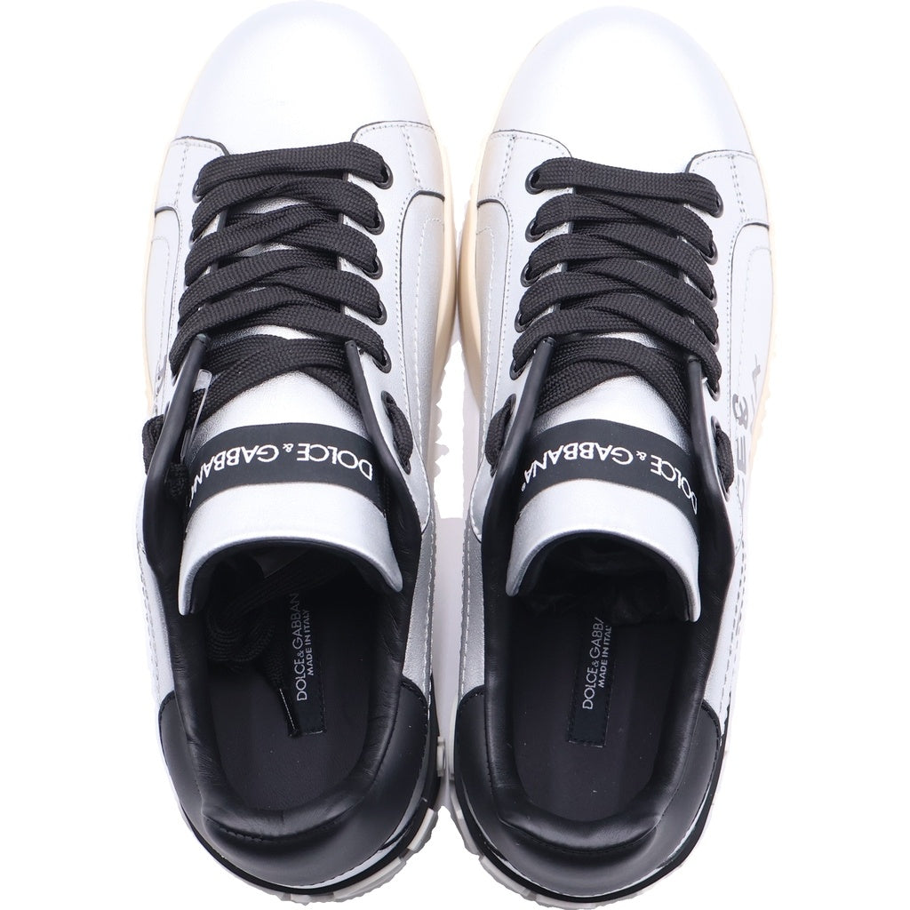 DOLCE & GABBANA(ドルチェアンドガッバーナ) Portofino ポルトフィーノ ローカットスニーカー シューズ メタリック シルバー/ブラック CK1544AW329 レディース