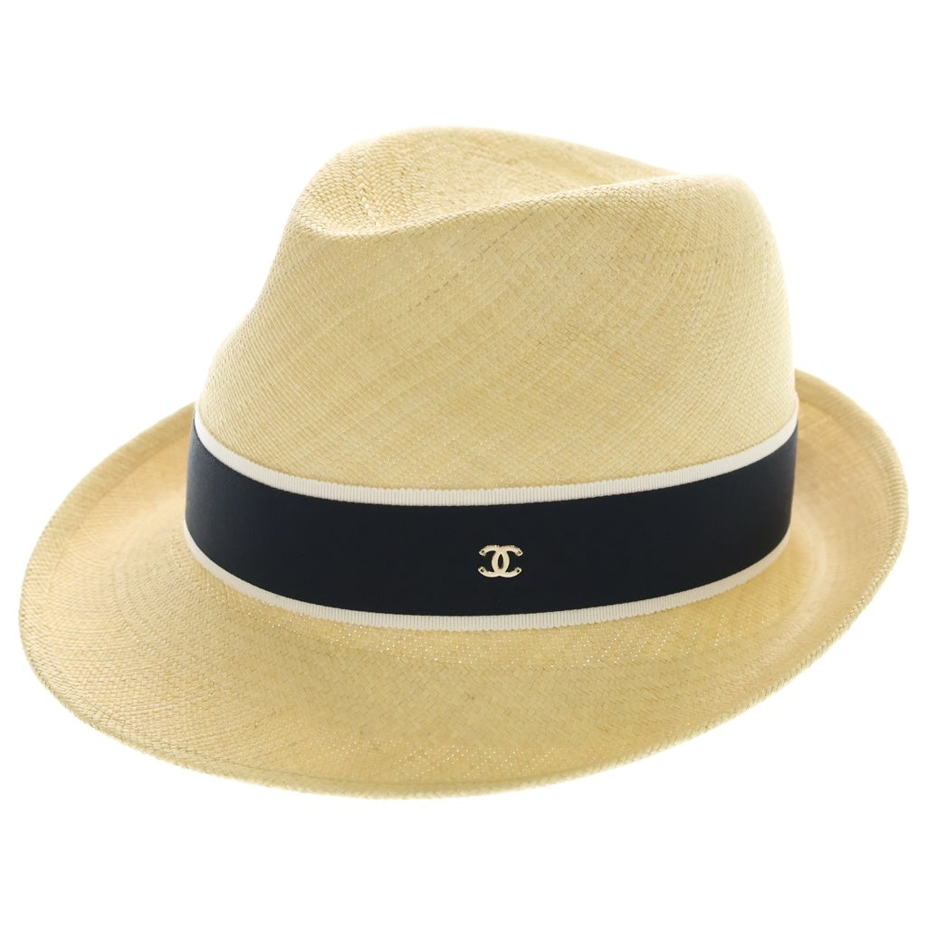 CHANEL(シャネル) Straw Grosgrain Hat ストロー グログラン ハット 麦わら帽子 ココマーク ベージュ レディース