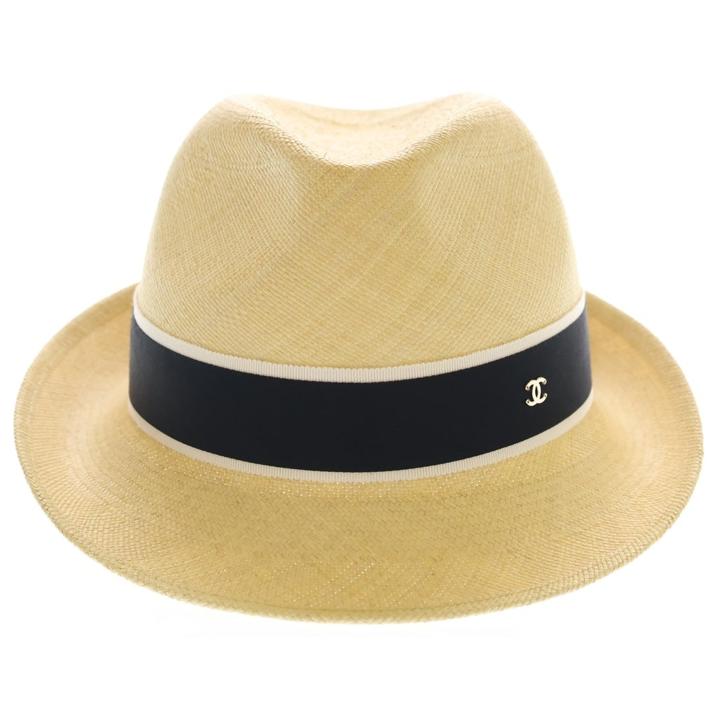 CHANEL(シャネル) Straw Grosgrain Hat ストロー グログラン ハット 麦わら帽子 ココマーク ベージュ レディース
