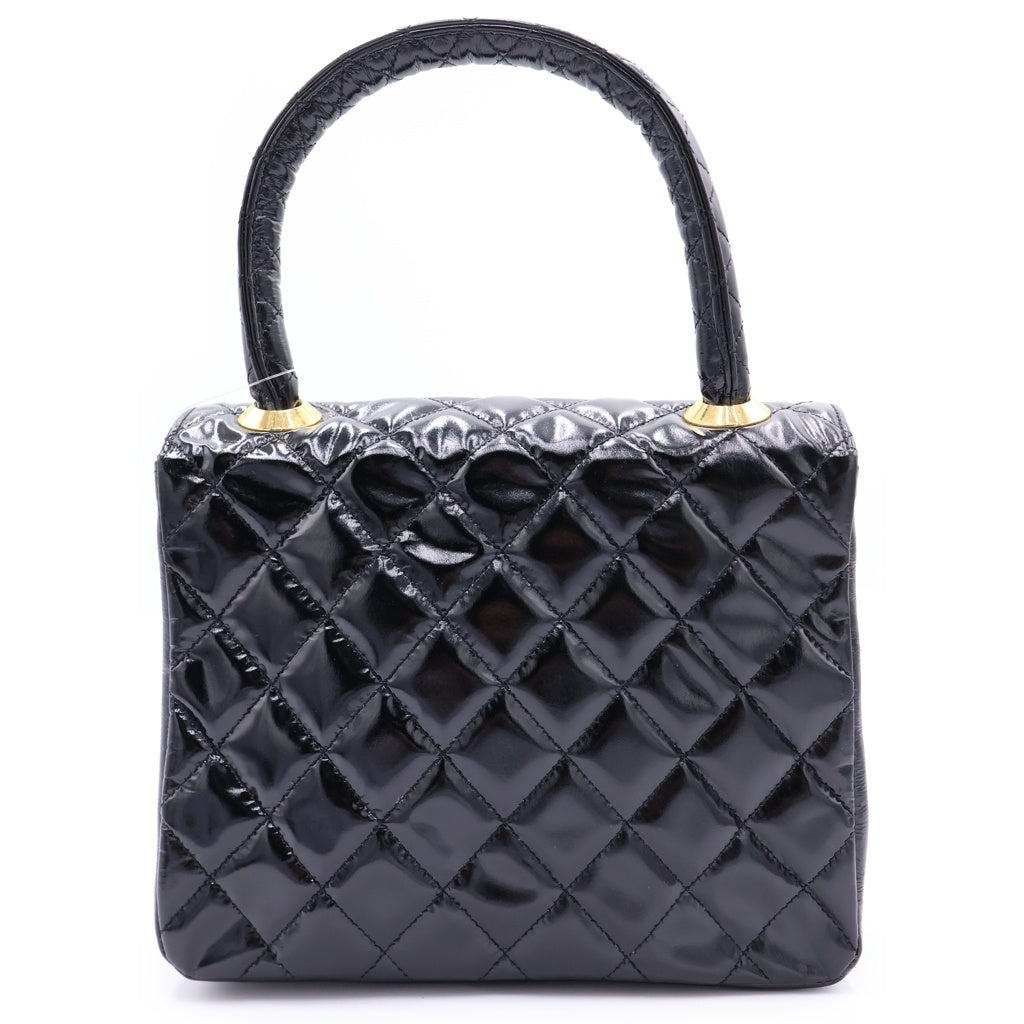 CHANEL(シャネル) マトラッセ パテント レザー ゴールド金具 トップハンドル ハンドバッグ ブラック レディース
