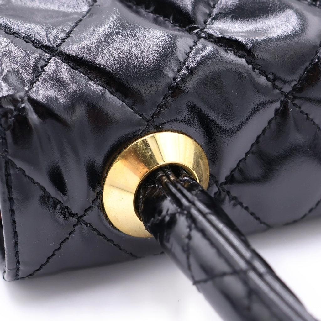 CHANEL(シャネル) マトラッセ パテント レザー ゴールド金具 トップハンドル ハンドバッグ ブラック レディース