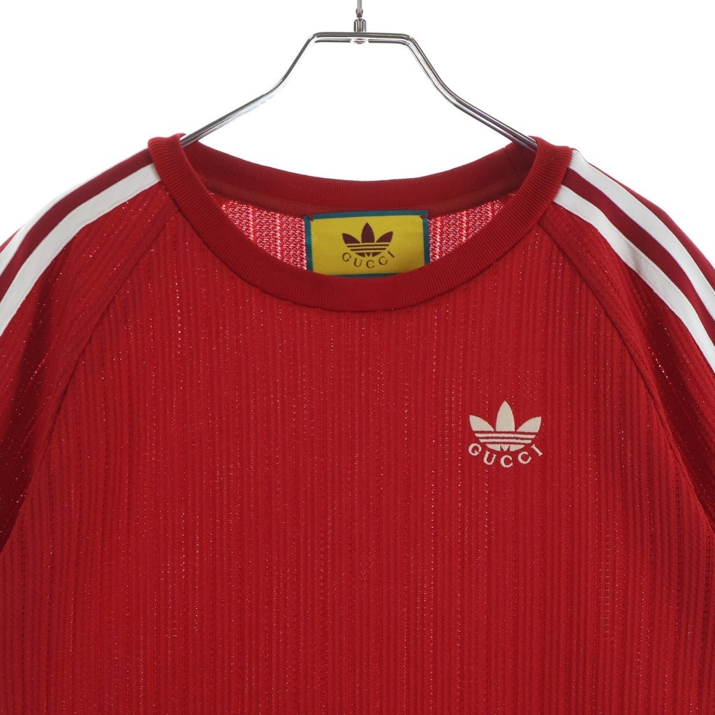 GUCCI(グッチ) ×adidas RED STRIPED TEE アディダス レッドストライプ クルーネック 半袖Tシャツ カットソー レッド 700486 XJEJT
